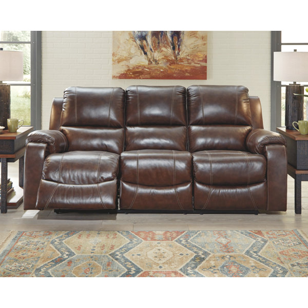 Millwood Pines Dunmire 86" Wide Genuine Leather Pillow Top Arm